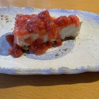 Strawberry Vegan cheese cake, was so delicious my non vegan friend loved it too. Perfect desert to share but so good you won’t want to.   at Paliottis Westside in Maple Ridge