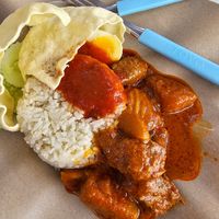 Rending Mutton Nasi Lemak from Fat Boy Vegetarian stall. at Restoran Greenhouse Garden 蔬境缘 in Johor Bahru