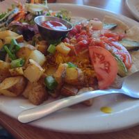 Migas (Baked tofu with queso and salsa, corn tortillas, tomato, and avocado) at Sluggo's North Vegetarian Cafe in Chattanooga