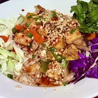 Thai Chili Tofu with veggies and pineapplee  at Sluggo's North Vegetarian Cafe in Chattanooga