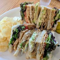 Deluxe club sandwich with chips at Sluggo's North Vegetarian Cafe in Chattanooga