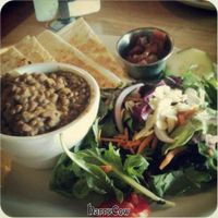 Pesto portobello quesadillas with curry lentil soup and salad at Sluggo's North Vegetarian Cafe in Chattanooga