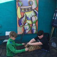 Fun patio with great artwork at Sluggo's North Vegetarian Cafe in Chattanooga
