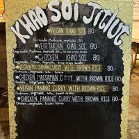 The menu, vegan options highlighted   at Khao Soi Jitlut in Pai