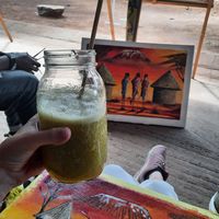 Medium sized smoothie with fresh mint during painting class next door:) at The Wishing Tree in Moshi