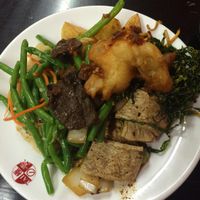 Green bean salad, todu in black bean sauce and an assortment of other vegan food! at Su Vegan Buffet in West London