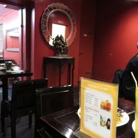 interior, small tables, greasy (2016)
 at Su Vegan Buffet in West London