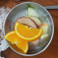 Apples, oranges, tapioca dessert in sweet coconut milk. Delicious and refreshing. at Su Vegan Buffet in West London
