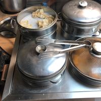 The dumplings, 4 different types. at Su Vegan Buffet in West London