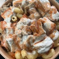 Mac and cheese with seitan, ranch and buffalo sauce  at MESS Waffles in College Station