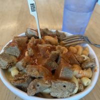 Mac and cheeze wiith mystery meet and buffalo sauce  at MESS Waffles in College Station