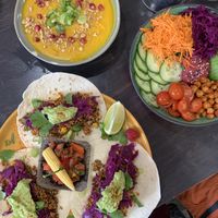 Tacos, red lentil soup, Buddha bowl    at Yonder in Les Deux Alpes