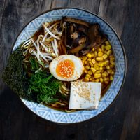 Vegetarian ramen with tofu, corn, pickled shiitake, green onion & bean sprouts at Hai Hai in Brisbane