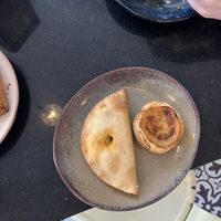 Veggie empanada and pastel de nata  at Ca.fé Coffee House in Lisbon