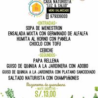 Menu of the day at Casa Vegetariana Luz y Salud in Lima