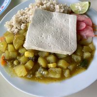 Vegetables, rice, tofu  at Casa Vegetariana Luz y Salud in Lima