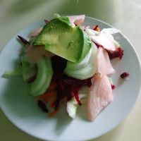 Salad included with the meal of the day at Casa Vegetariana Luz y Salud in Lima