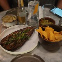 Eggplant, hummus and guacamole with chips at Fitzgerald in Paris
