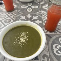 Soup and strawberry juice   at Comer Sanar Vivir in Cuenca
