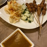 “Chicken” satay with cucumber and poppadoms 18ringit  at Living Seed 翠园素食馆 in Kota Kinabalu