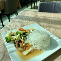 Veggies and ricee  at Living Seed 翠园素食馆 in Kota Kinabalu
