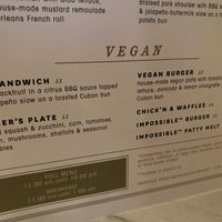 Vegan menu at The Rarebit in Charleston