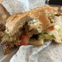 My burger after removing an inch of lettuce  at SFO - Amy's Drive Thru - T1 in South San Francisco