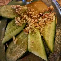 Yuzu lemon pepper cucumbers, garlic pine nut dip  at Forest in Auckland