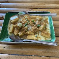 Sauteed tofu in coconut milk and pranut sauce at Kwan's Cookery in Koh Lanta