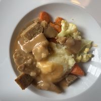 Seitan in brown sauce with mashed potatoes  at Härmän Rati in Jaervenpaeae