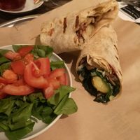 Lahana dürüm. Serves with aragula and tomato salad.  at Küff Kolektif. in Istanbul