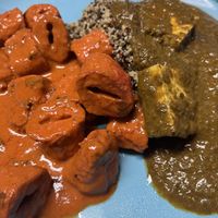 Take out. Butter Chicken and Palak Pannier. (with my quinoa because I don't eat rice anymore) 😊  at Narula's in Hamilton