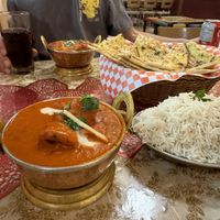 Vegan butter chicken, rice and garlic naan  at Narula's in Hamilton