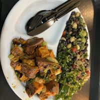 Sweet potato salad, black bean salad (the best!), and super kale saladd  at Sassool in Cary