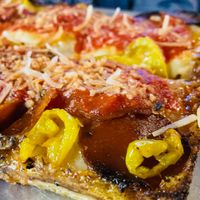 vegan spicy pepperoni  at Grandma Bob's Pizza in Detroit