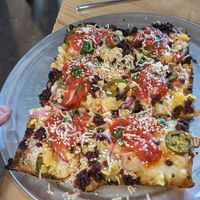 Vegan Hawaiian pizza at Grandma Bob's Pizza in Detroit