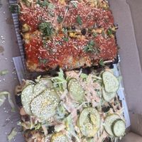 Hawaiian and big Mack   at Grandma Bob's Pizza in Detroit