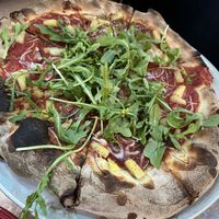 Decent pizza toppings. Emphasize extra extra sauce if going for no cheese since crust gets crispy in the oven.   at SQZBX in Hot Springs