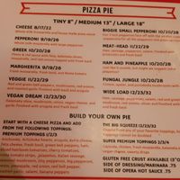 The pizza menu showing all of the vegan options and pricing...  at SQZBX in Hot Springs