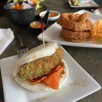 Panko avocado steamed bun and veggie tempura  at I'm Vegan in Chicago