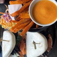 Mushroom buns with sweet potato fries  at I'm Vegan in Chicago