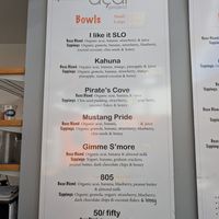 Menu at The Acai Project in San Luis Obispo