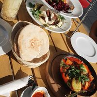 Mezze for two and vegan Shakshuka with spinach and tofu at YAFA in Stuttgart
