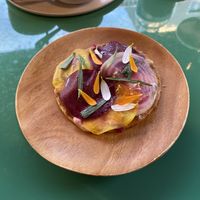 Torta with smoked tofu crema and different kinds of beets.   at KLE in Zurich