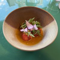 Tomatoes simmered in orange and oil base.  at KLE in Zurich