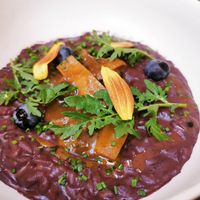 Red risotto with blueberries at KLE in Zurich