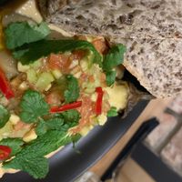 Eggplant with hummus at For Rest Healthy Cafe in Dnipro