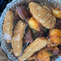 Chicken fingers with vegan home fries  at Toast Coffeehouse in Patchogue