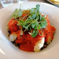 Quinoa, lemon, roast cauliflower, artichoke and red pepper coulis at Loch Leven's Larder in Kinross