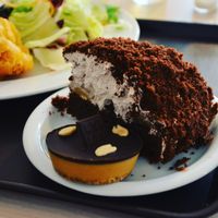 Krtek (little mole) cake and peanut mini-cake at Loving Hut - Na Porici in Prague